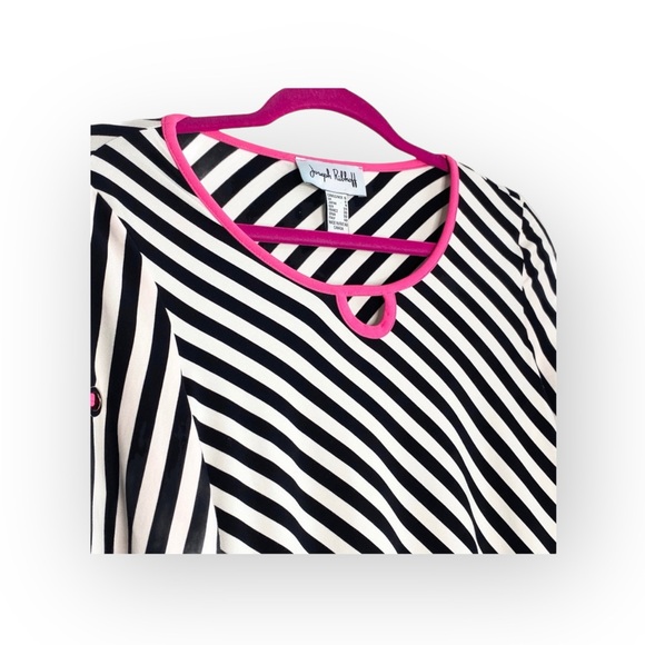 Joseph Ribkoff ✈︎ Nautical Inspired Striped Top Blouse ✈︎ Neon Pink Detail ✈︎ 6 - Picture 7 of 17
